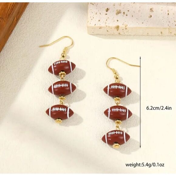 NWT 3 Tier Football Game Day Dangle Drop Hook Earrings - Picture 3 of 5